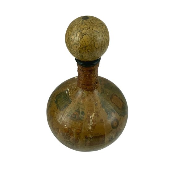 Vintage Barware Decanter MCM  Italy Leather Glass World Map Grandpa Core Academi - Picture 1 of 9